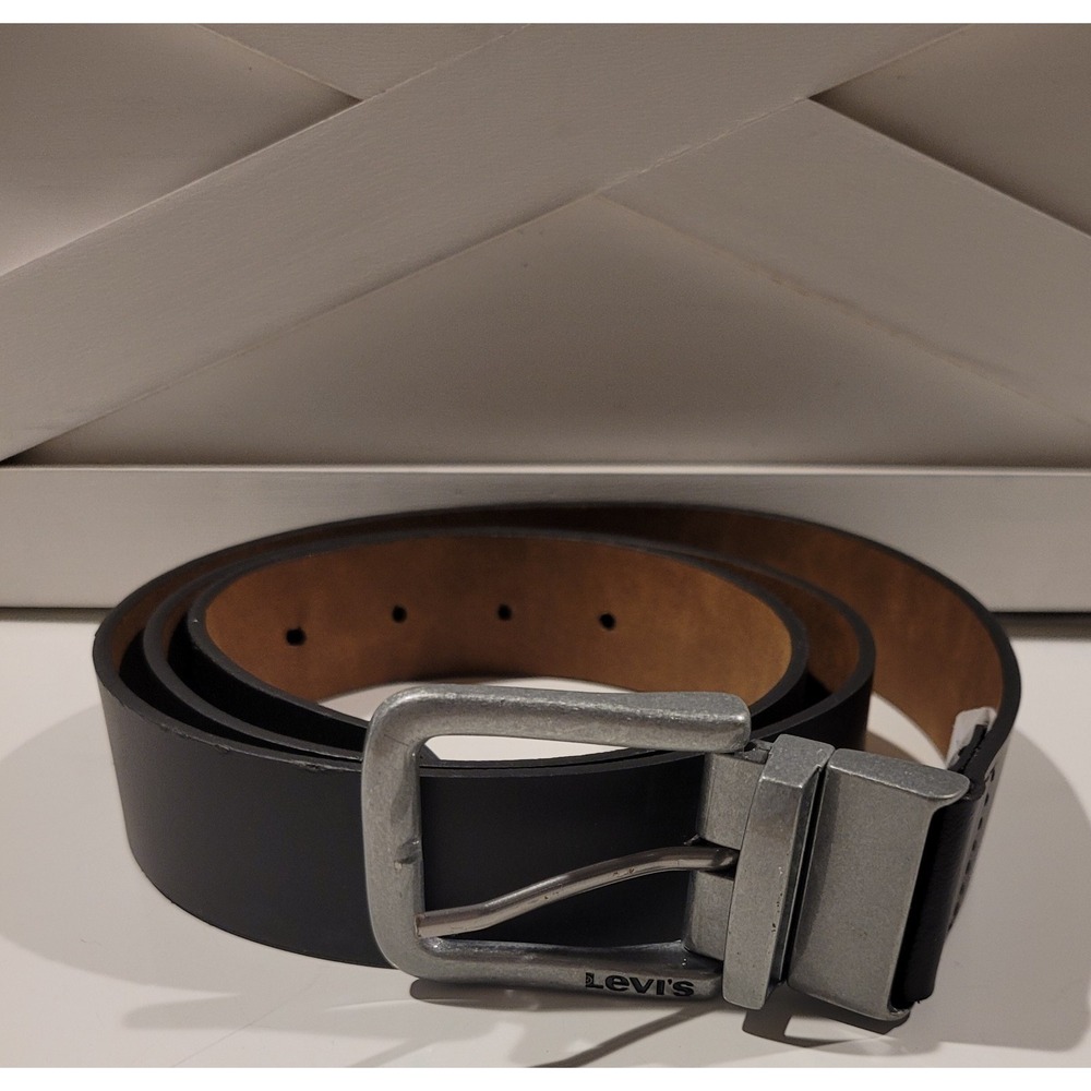 Levi's Men's Black Brown Dress Belt Adjustable Silver Buckle Classic XL